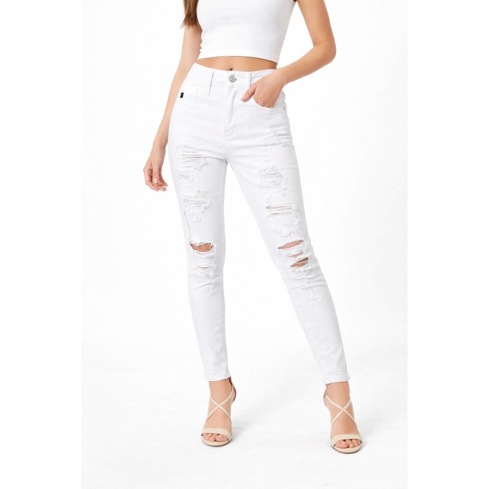 NWT Kancan Hi-Rise Estillo Distressed White Jeans Women's size 1 / 24